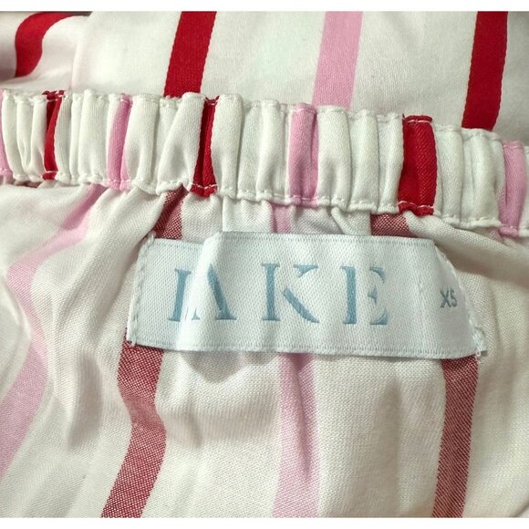 Lake Poplin Ruffle Midi Nightgown in Candy Stripe Red White Pink Pockets Size XS - Picture 7 of 10